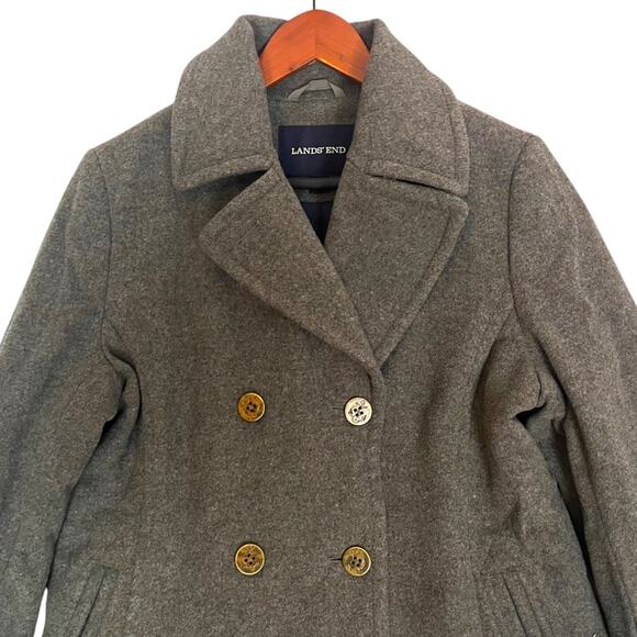Lands End Wool Double Breasted Pea Coat Womens 10 Grey Lined Fisherman Nautical - Picture 2 of 10